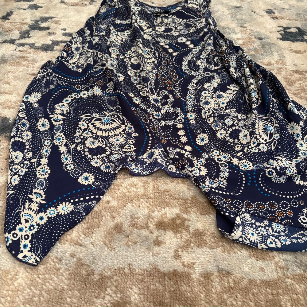 Source Unknown Navy and White Floral Blouse